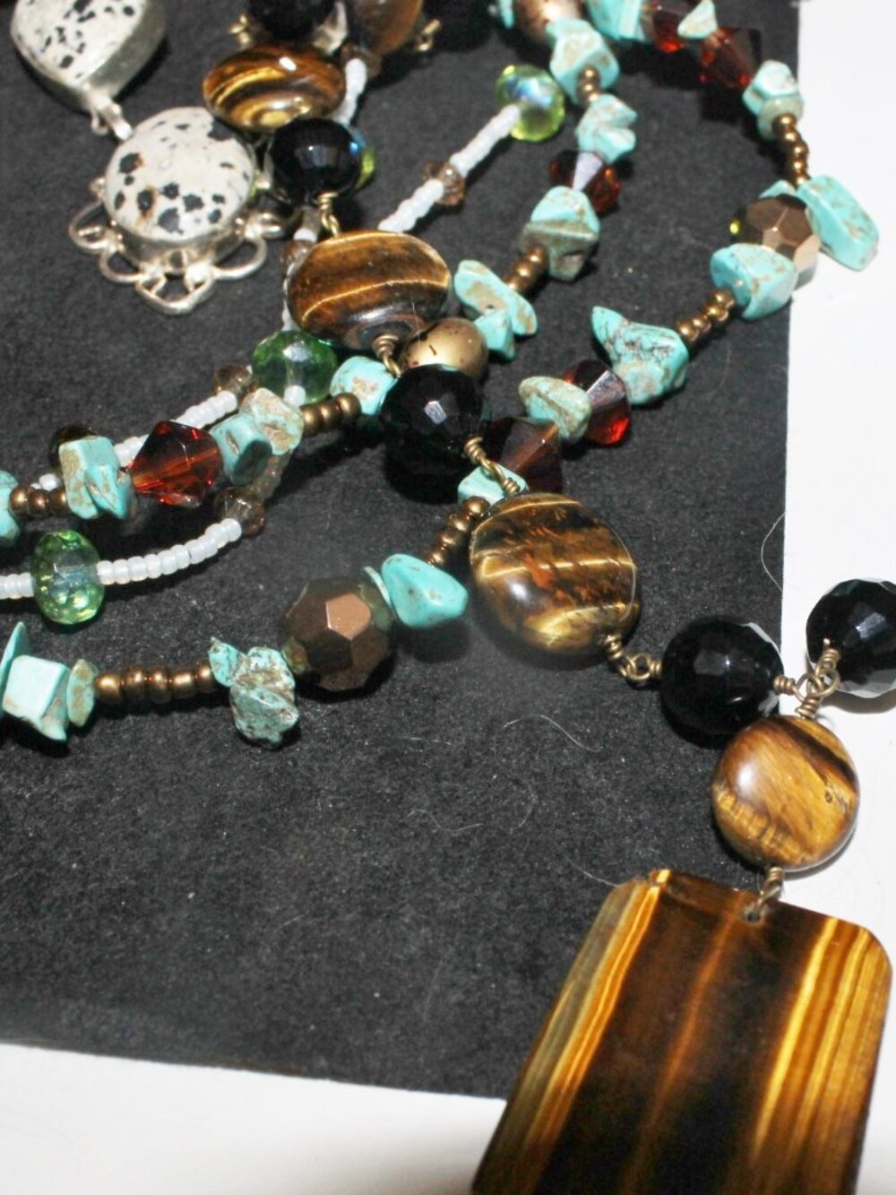 205 Grams of Turquoise Tigers Eye Nature Stone Beads Necklace 925 Sterling Lot - Picture 3 of 7